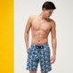 Men Others Printed - Men Swimwear Long Batik Fishes, Navy front worn view