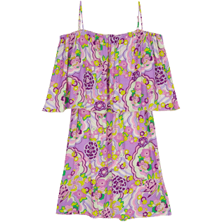 Damen Andere Bedruckt - Schulterfreies Rainbow Flowers Kleid für Damen, Cyclamen Vorderansicht