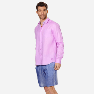Hombre Autros Liso - Camisa de lino liso para hombre, Cyclamen frontworn Hombre Autros Liso - Camisa de lino liso para hombre, Cyclamen frontworn