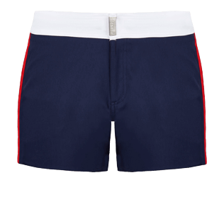 男款 Flat belts 纯色 - 男士三色平带弹力泳裤, Navy 正面图