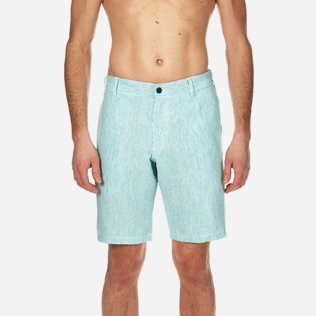Men Shorts Graphic - Men Straight Linen Bermuda Shorts Micro Stripes, Veronese green supp1 Men Shorts Graphic - Men Straight Linen Bermuda Shorts Micro Stripes, Veronese green supp1