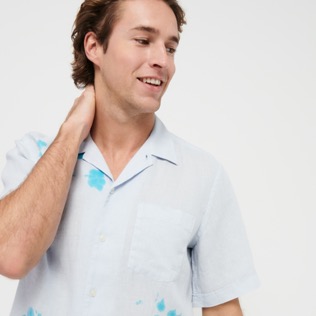 Uomo Altri Stampato - Camicia bowling uomo in lino e cotone Snail Tie & Dye, Azzurro dettagli vista 5
