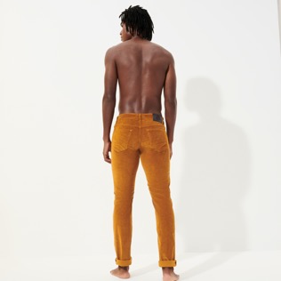 Men Others Solid - Men 5-pocket Velvet Pants Regular fit, Tobacco back worn view