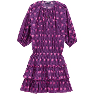 Women Others Printed - Women Short Ruffles and Long Sleeves Cotton Dress Hypno Shell, Navy front view