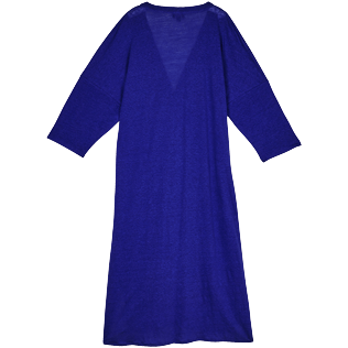 Women Others Solid - Women Linen Dress Solid, Purple blue back view