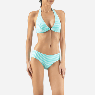 Damen Unterteile Grafisch - Gestreifte Bikinihose aus Frottee, Lagune supp1 Damen Unterteile Grafisch - Gestreifte Bikinihose aus Frottee, Lagune supp1