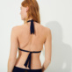 Women Halter Embroidered - Women Halter Bikini Top Fleurs 3D, Navy back worn view