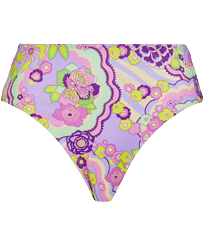 Damen High Waist Bedruckt - Rainbow Flowers Bikinihose mit hohem Bund für Damen, Cyclamen Vorderansicht