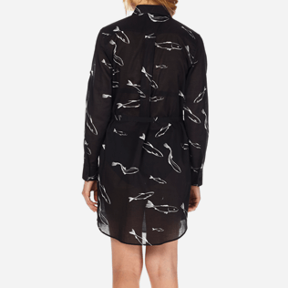 Women Dresses Printed - Women Long Cotton Voile Shirt Dress Fish Dance, Black supp2 Women Dresses Printed - Women Long Cotton Voile Shirt Dress Fish Dance, Black supp2