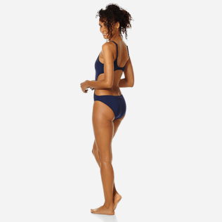女款 Trikini Solid - 女士激光切割圆洞三点式连体泳衣, Navy backworn 女款 Trikini Solid - 女士激光切割圆洞三点式连体泳衣, Navy backworn