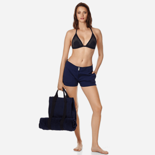 Mujer Halter Liso - Top de bikini anudado alrededor del cuello con estampado Pois cortado a láser para mujer, Negro supp2 Mujer Halter Liso - Top de bikini anudado alrededor del cuello con estampado Pois cortado a láser para mujer, Negro supp2