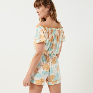 Women Others Printed - Women Playsuit Iridescent Flowers of Joy- Vilebrequin x Poupette St Barth, Terracotta back worn view