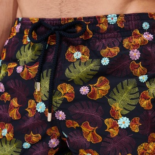 Men Classic Embroidered - Men Swim Trunks Embroidered Mix of Flowers - Limited Edition, Navy details view 1