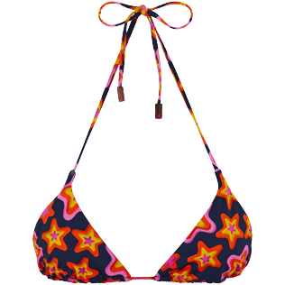 Damen Triangel Bedruckt - Stars Gift Triangel-Bikinioberteil für Damen, Marineblau Vorderansicht
