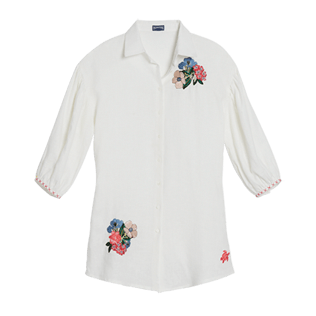 Mujer Autros Liso - Túnica de lino de color liso para mujer, Blanco front Mujer Autros Liso - Túnica de lino de color liso para mujer, Blanco front