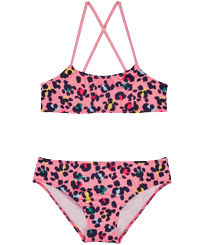 Girls Two Pieces Swimsuit Turtles Leopard Caramelo vista frontal
