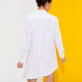 Women Others Solid - Women Long Linen Shirt Solid, White back worn view