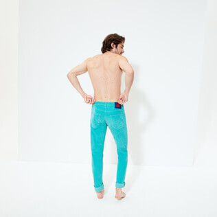 Hombre Autros Liso - Pantalones de terciopelo con 5 bolsillos para hombre, Turquesa backworn Hombre Autros Liso - Pantalones de terciopelo con 5 bolsillos para hombre, Turquesa backworn