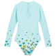 Damen Einteiler Bedruckt - Langärmeliger Butterflies Rashguard-Badeanzug für Damen, Lagune Rückansicht