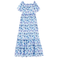 Donna Altri Stampato - Vestito donna lungo in cotone con spalle scoperte Flash Flowers, Purple blue vista posteriore