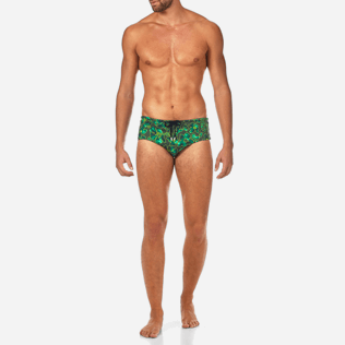 Men Short Printed - Natural Flowers Swim briefs, Olive frontworn Men Short Printed - Natural Flowers Swim briefs, Olive frontworn