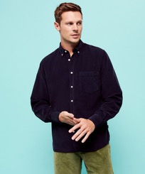 Men Others Solid - Men Corduroy Shirt Solid, Navy front worn view