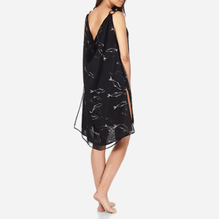 Women Others Printed - Women Cowl neck Silk Voile Dress Fish Dance, Black backworn Women Others Printed - Women Cowl neck Silk Voile Dress Fish Dance, Black backworn