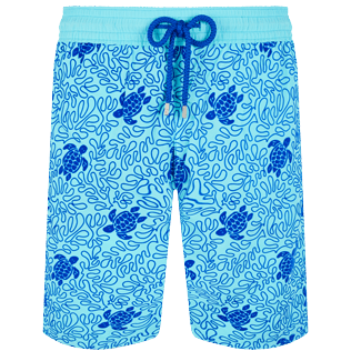Men Long classic Printed - Men Swimwear Long Turtles Splash Flocked, Lazulii blue front view