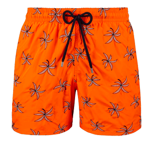 Herren Bestickte Bestickt - Ultraleichte und verstaubare Palm Beach Badehose mit Stickarbeiten für Herren – Limitierte Serie, Neon orange front Herren Bestickte Bestickt - Ultraleichte und verstaubare Palm Beach Badehose mit Stickarbeiten für Herren – Limitierte Serie, Neon orange front