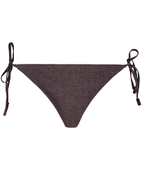 Women Fitted Solid - Women Bikini Bottom to be tied Changeant Shiny, Burgundy front view
