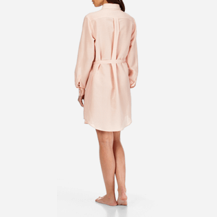 Mujer Vestido Gráfico - Vestido camisero largo de seda y algodón con estampado Micro Stripes para mujer, Nude backworn Mujer Vestido Gráfico - Vestido camisero largo de seda y algodón con estampado Micro Stripes para mujer, Nude backworn