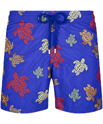 Men Embroidered Swim Trunks Ronde Des Tortues - Limited Edition Purple blue front view