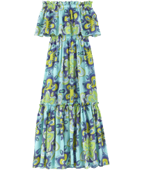 Damen Andere Bedruckt - Schulterfreies Kaleidoscope Kleid aus Baumwolle für Damen, Lagune Vorderansicht