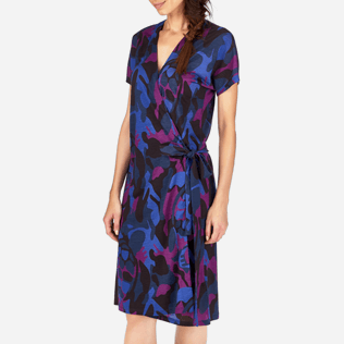 Mujer Vestido Estampado - Vestido envolvente con estampado Camouflage Turtles, Ciruela supp1 Mujer Vestido Estampado - Vestido envolvente con estampado Camouflage Turtles, Ciruela supp1
