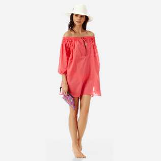 Women Others Solid - Women off-the-shoulder Cotton voile Dress Solid, Hibiscus supp2 Women Others Solid - Women off-the-shoulder Cotton voile Dress Solid, Hibiscus supp2