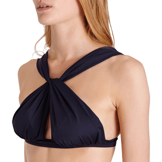 Mujer Halter Liso - Top de bikini anudado alrededor del cuello de color liso para mujer, Negro supp1 Mujer Halter Liso - Top de bikini anudado alrededor del cuello de color liso para mujer, Negro supp1