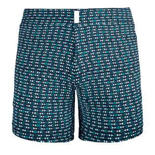 Men Short, Fitted Printed - Men Short and Fitted Stretch Swimwear Modernist Fish, Navy front Men Short, Fitted Printed - Men Short and Fitted Stretch Swimwear Modernist Fish, Navy front