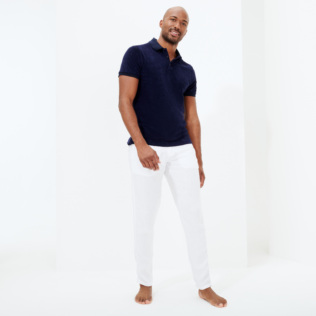 Hombre Autros Liso - Pantalones de corte recto en lino de color liso para hombre, Blanco detalles vista 1