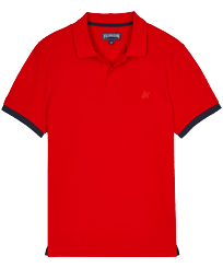 Men Cotton Pique Polo Shirt Solid Poppy red front view