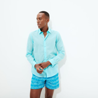 Hombre Autros Liso - Camisa en gasa de algodón de color liso unisex, Lazulii blue detalles vista 1