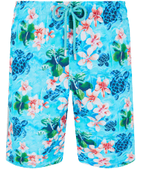 Men Long classic Printed - Men Swimwear Long Turtles Jungle, Lazulii blue front view