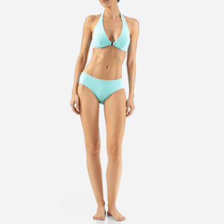Damen Unterteile Grafisch - Gestreifte Bikinihose aus Frottee, Lagune frontworn Damen Unterteile Grafisch - Gestreifte Bikinihose aus Frottee, Lagune frontworn