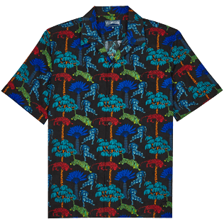 Men Others Printed - Men Bowling Shirt Linen and Cotton Tiger Leap, Black front view