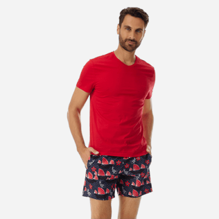 Men Others Solid - Men Mercerized Cotton T-Shirt V-neck Solid, Red polish frontworn Men Others Solid - Men Mercerized Cotton T-Shirt V-neck Solid, Red polish frontworn