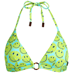 女款 Fitted 印制 - 女士 Smiley Turtles  挂脖式比基尼上衣 - Vilebrequin x Smiley® 合作款, Lazulii blue 正面图