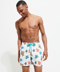 Men Embroidered Embroidered - Men Embroidered Swim Shorts Ronde Des Tortues - Limited Edition, Glacier front worn view