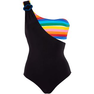 女款 One piece 纯色 - 女士彩虹色束带式不对称连体泳衣 - Vilebrequin x JCC+ 合作款 - 限量版, Multicolor 正面图