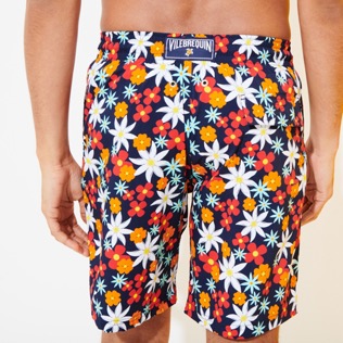Men Long classic Printed - Men Swim Trunks Long 1977 Spring Flowers, Navy backworn Men Long classic Printed - Men Swim Trunks Long 1977 Spring Flowers, Navy backworn