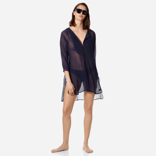 Women Others Solid - Women Cotton-Silk Beach Cover-up Crépon Uni, Navy supp2 Women Others Solid - Women Cotton-Silk Beach Cover-up Crépon Uni, Navy supp2