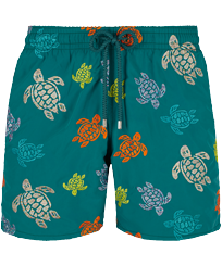 Men Classic Embroidered - Men Swimwear Embroidered Ronde des tortues - Limited Edition, Pine wood front view